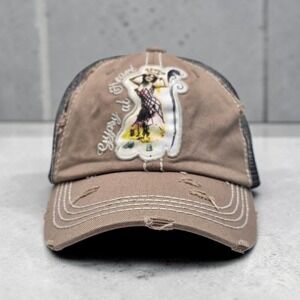 Junk Gypsy Distressed Trucker Hat Gypsy at Heart Rhinestone Western Boho Cap Tan